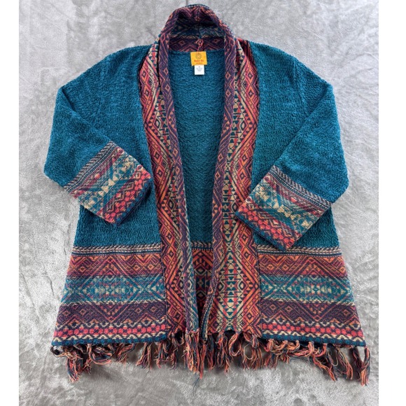 bobeau Sweaters - Ruby Rd Women 1X Boho Aztec Fringe Cardigan Sweater Southwestern Festival